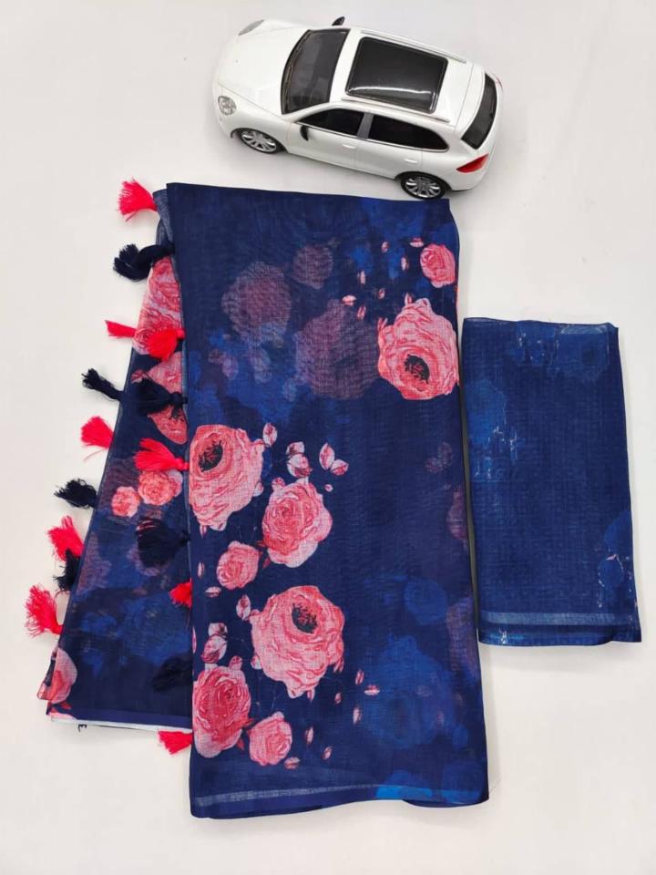 Linen Digital Print Saree with Blouse