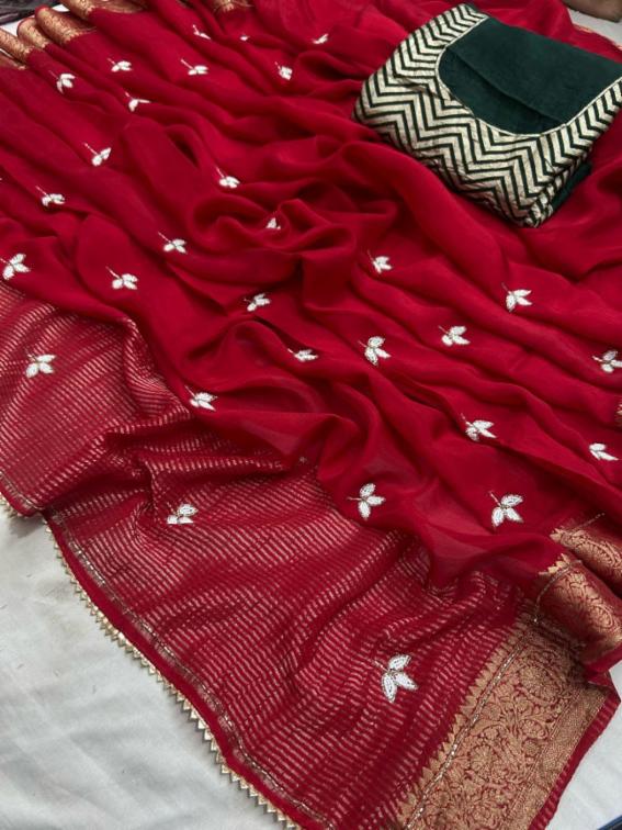 Dola Silk Zari Saree with Fancy Handwork and Heavy Blouse