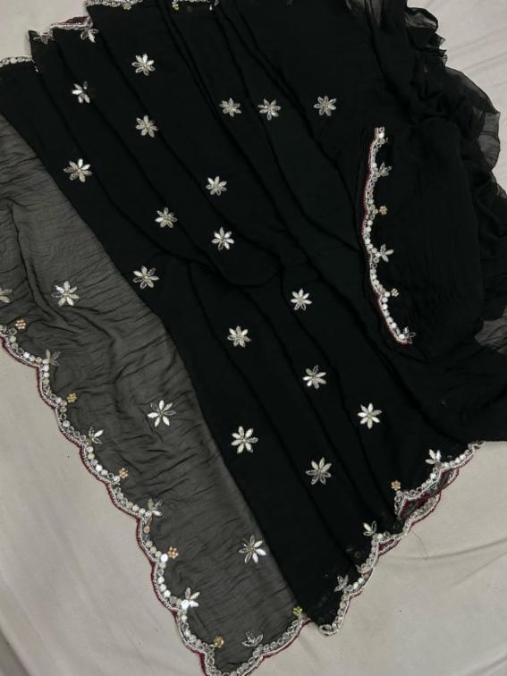 Half Pure Chiffon Saree with Fancy Handwork Border and Blouse
