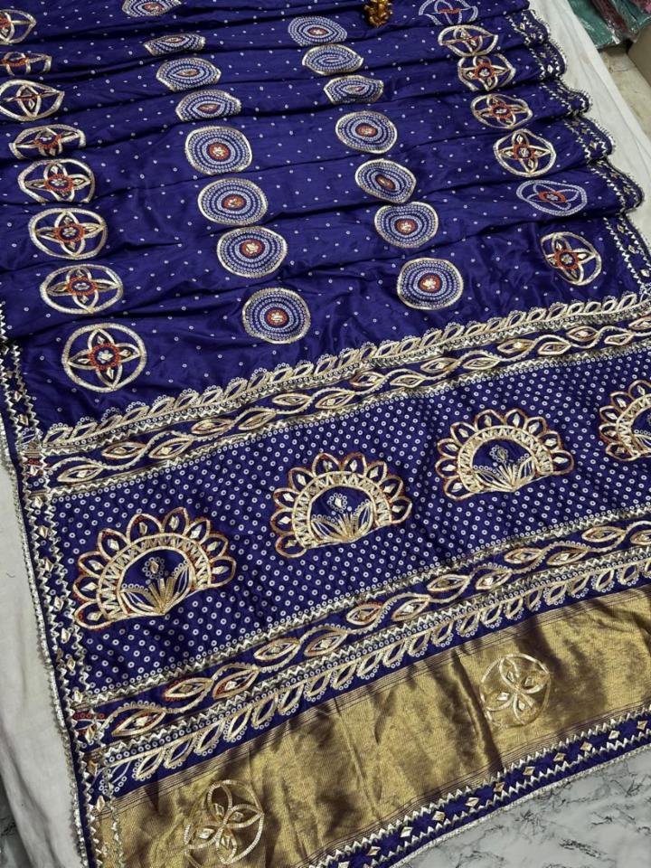 Pure Dola Silk Zari Saree with Kaccha Gota Work and Blouse