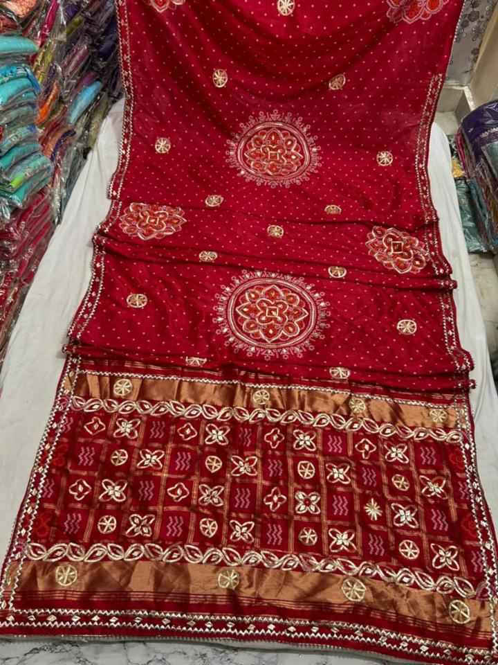 Pure Dola Silk Zari Saree with Kaccha Gota Work and Blouse Piece
