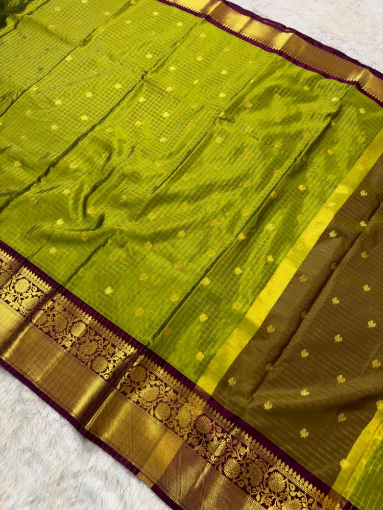 Semi Katan Silk Green Saree with Golden Zari Butti