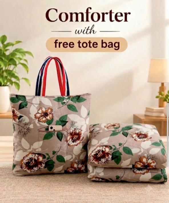 Premium Reversible Microfiber Comforter with Free Quilted Tote Bag