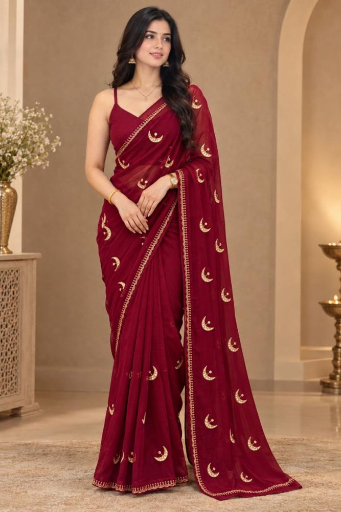 Beautiful Moon Design Georgette Saree with Sequin Work
