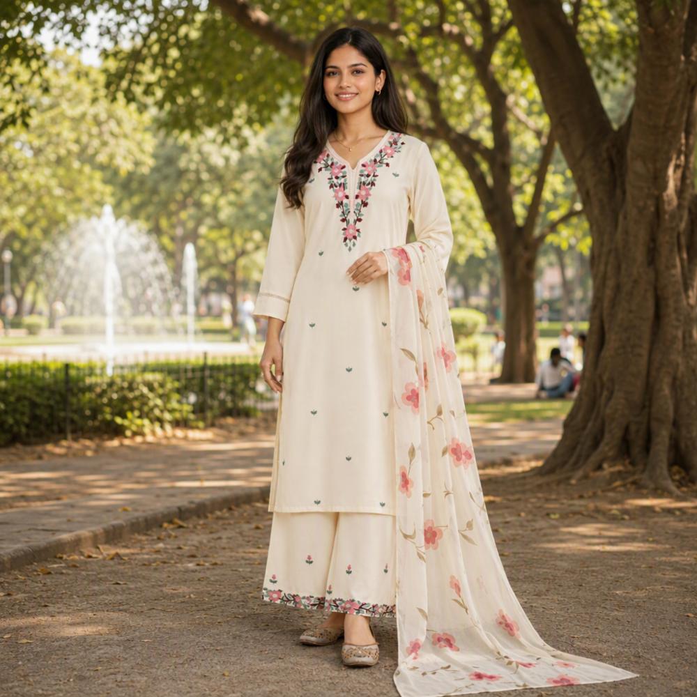 Pakistani-Inspired Premium Rayon Embroidered 3-Piece Suit