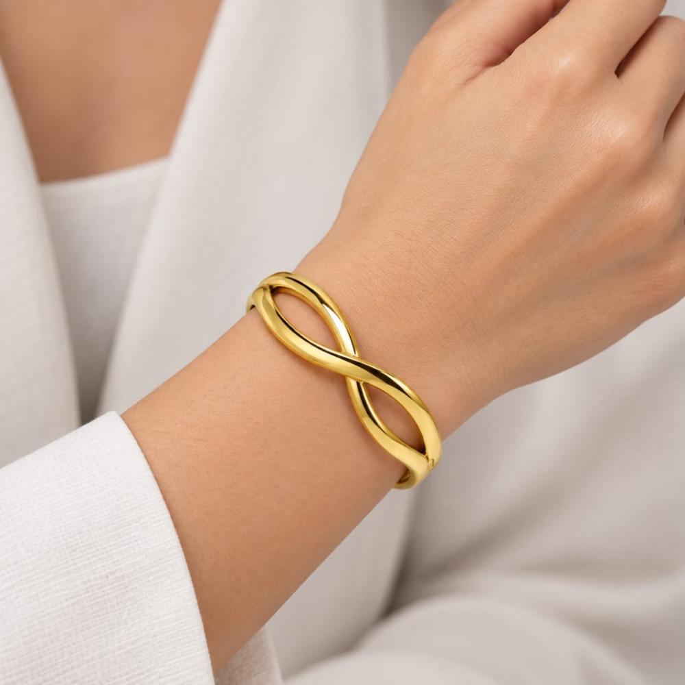 Women's Gold-Plated Infinity Crossover Hinge Kada Bracelet