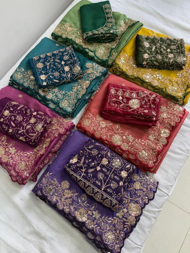 Pure Star Georgette Sequence Work Party Wear Saree