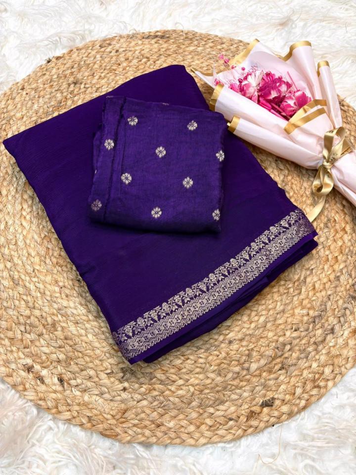 Premium Purple Viscose Georgette Saree with Woven Butti Blouse