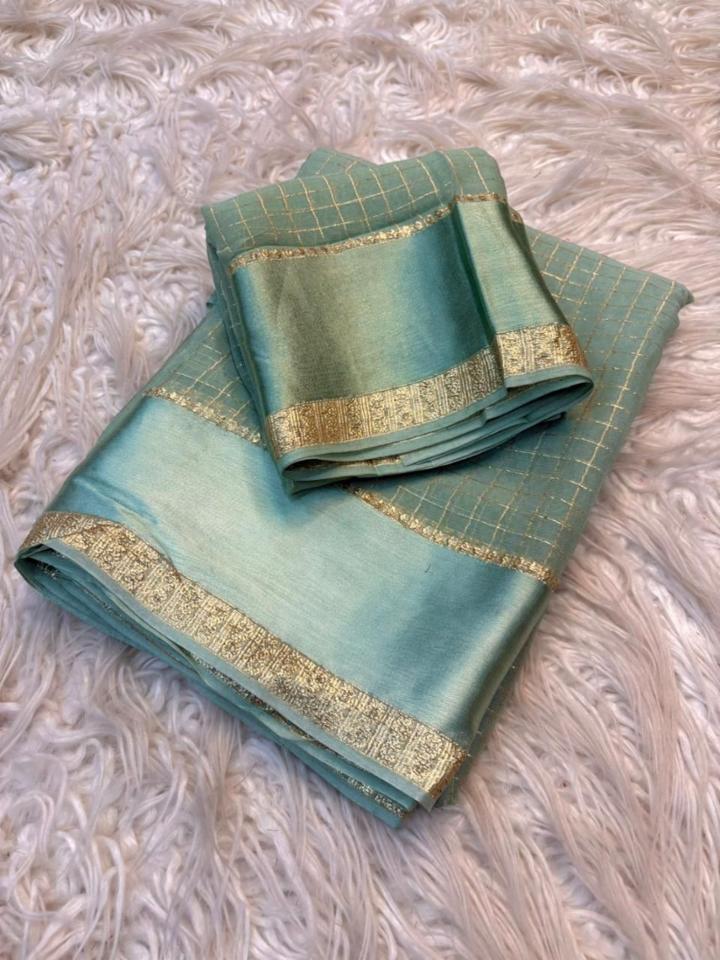 Viscose Georgette Saree with Golden Decorative Border and Running Blouse Piece