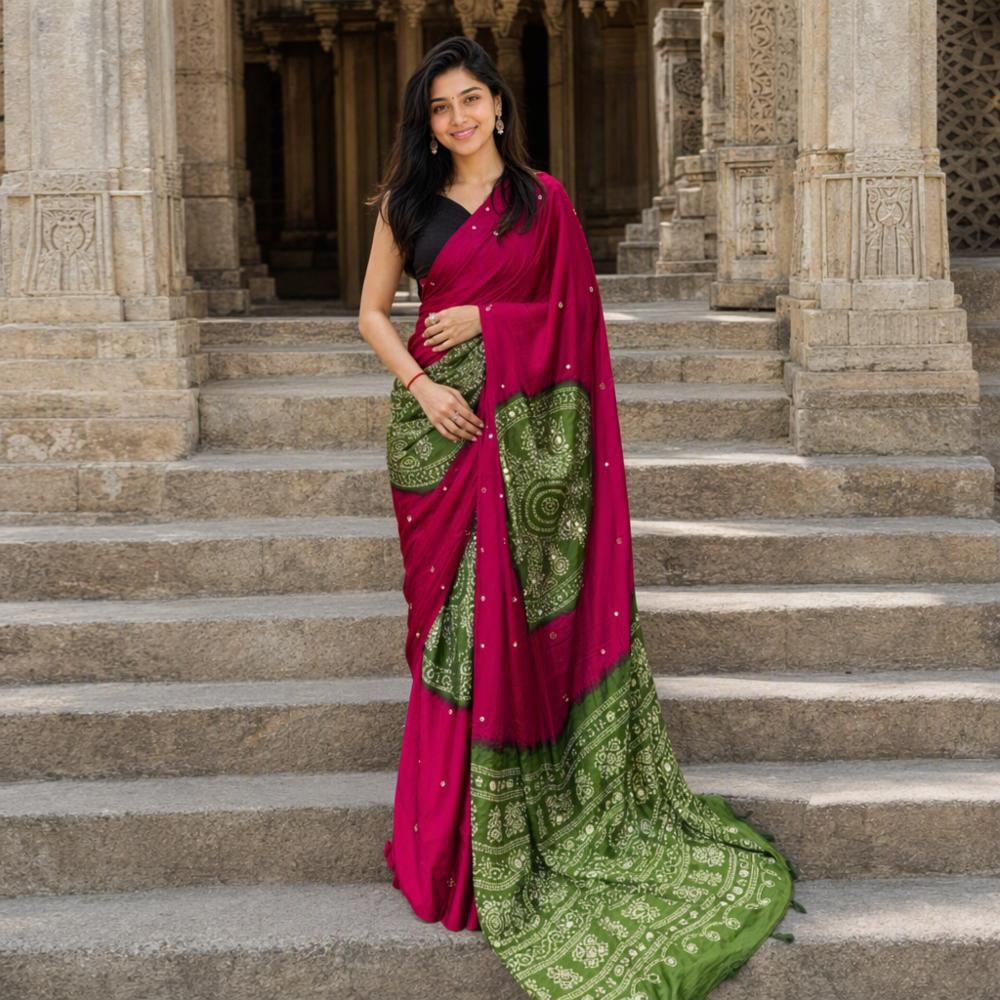 Japan Satin Silk Saree with Heavy Mirror Work