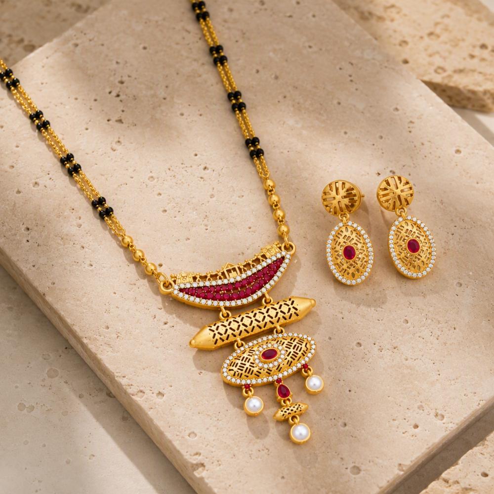 Gold-Plated Artificial Stones and Beads Mangalsutra