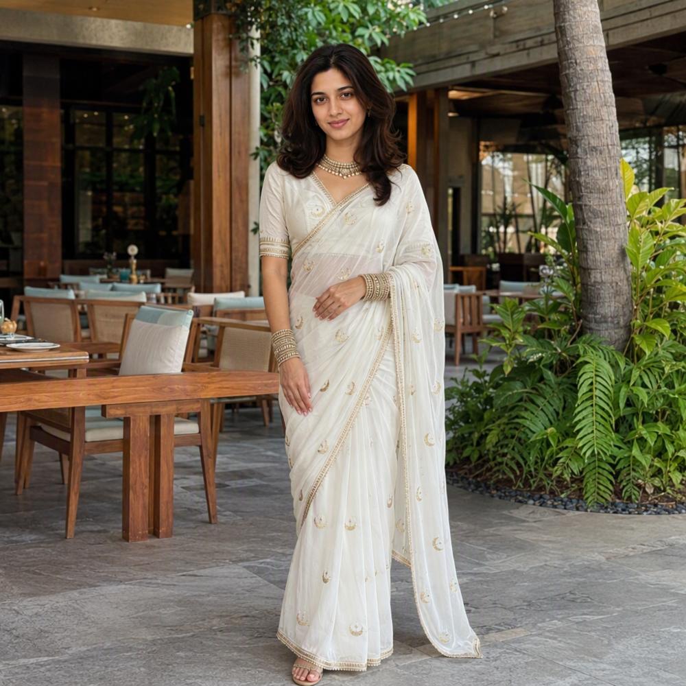 Beautiful Moon Design Georgette Saree with Sequin Work