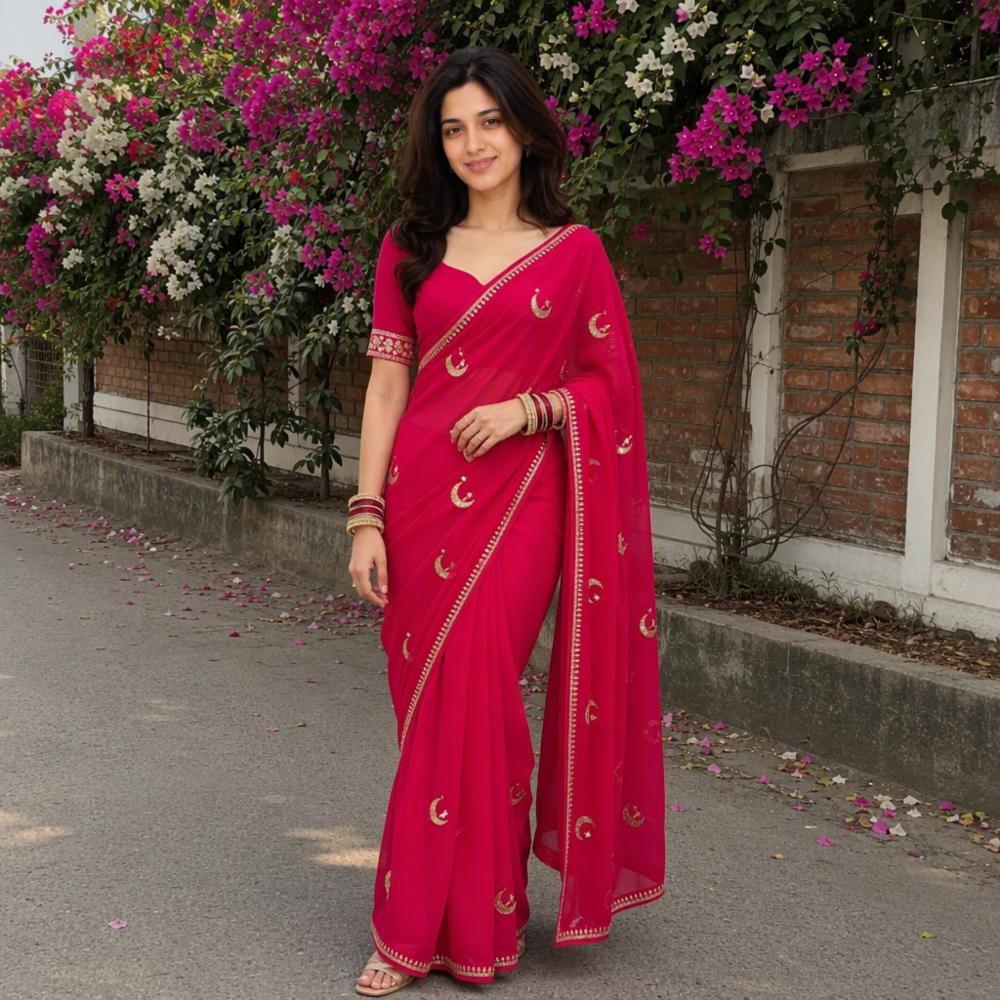 Beautiful Moon Design Georgette Saree with Sequin Work