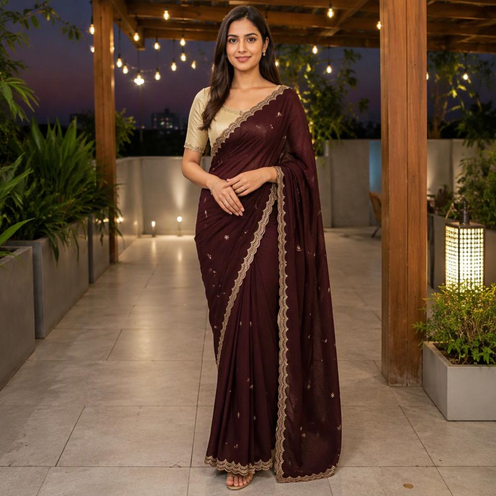 Grand Party Wear Vichitra Silk Saree with Tissue Blouse