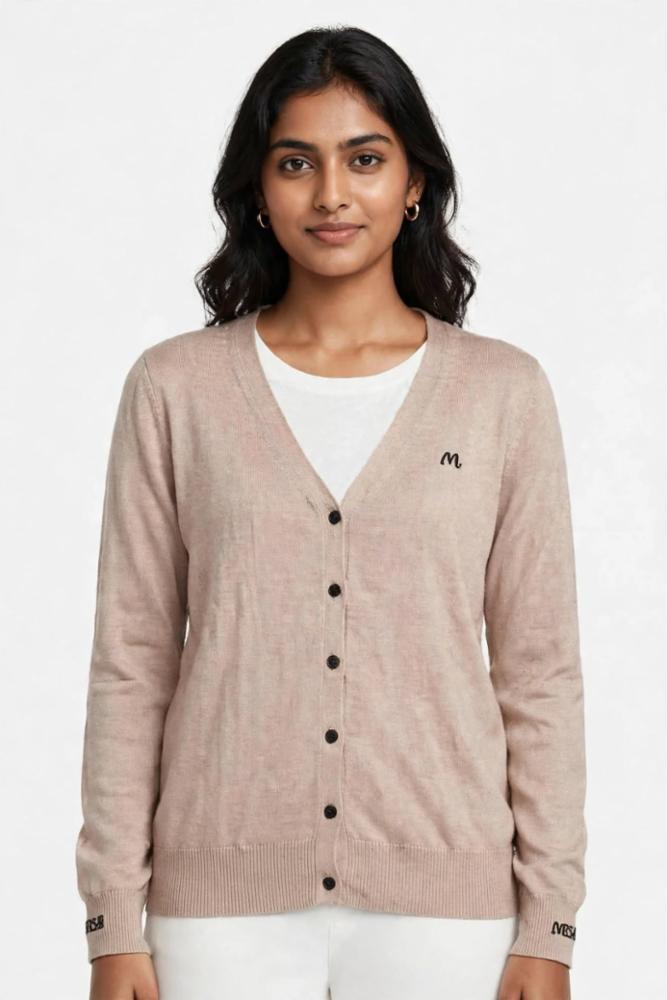 Womenâs Skin Colour V-Neck Button-Front Shrug Sweater