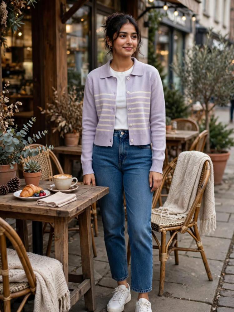 Womenâs Purple Shrug with Light Yellow Horizontal Stripes