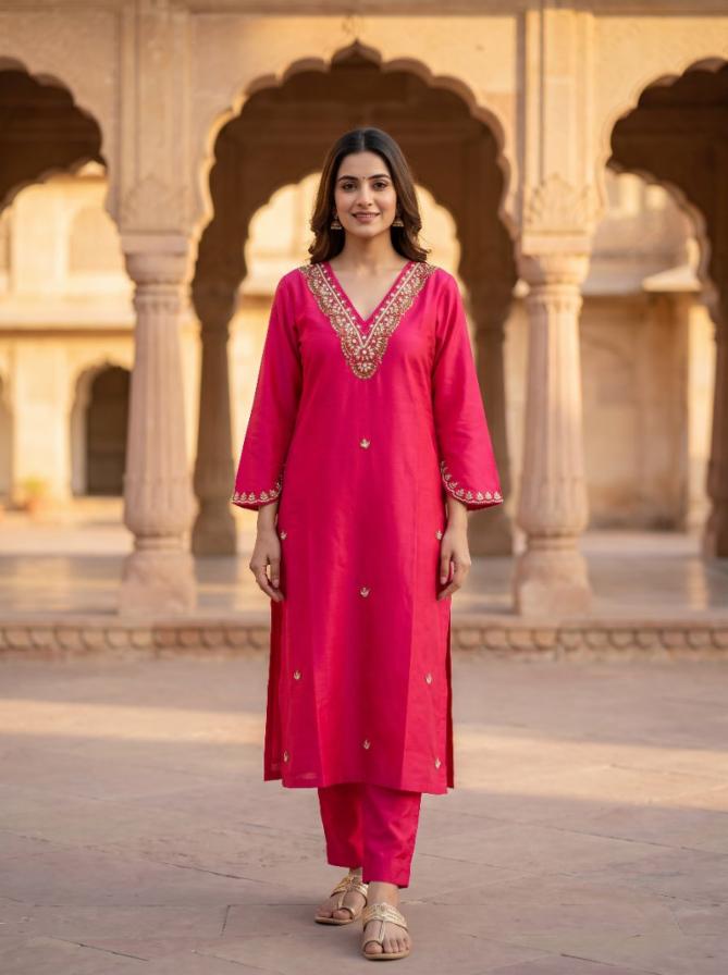 Rani Pink Zardozi Embroidered Kurta Set with Printed Organza Dupatta