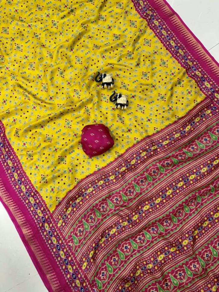 Yellow Georgette Bandhej Saree with Blouse Piece