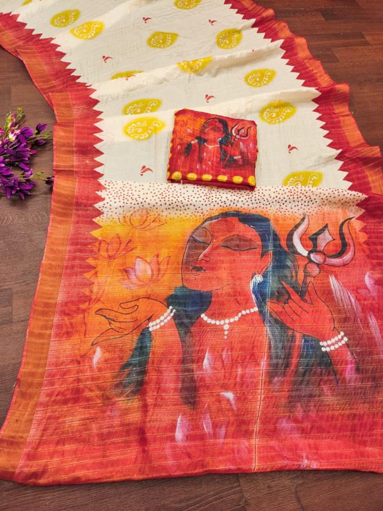 Durga Puja Special Soft Tussar Silk Saree with Zari Border