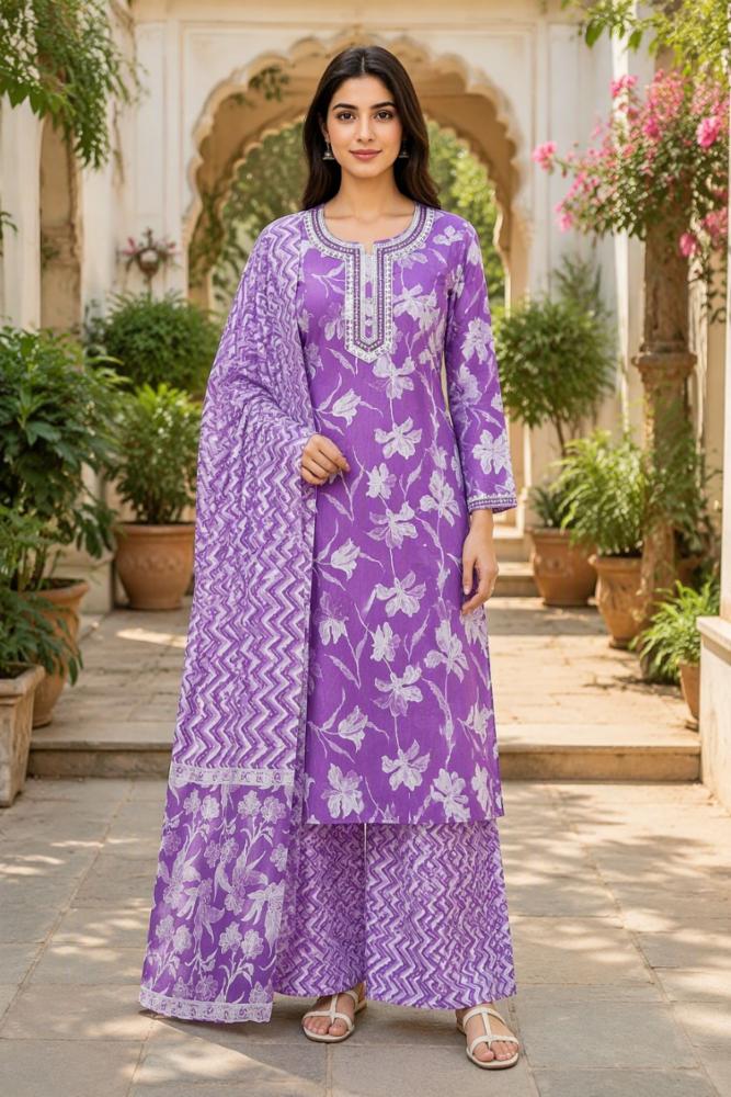 Purple Floral Printed Kurta Set  \uD83D\uDC9C