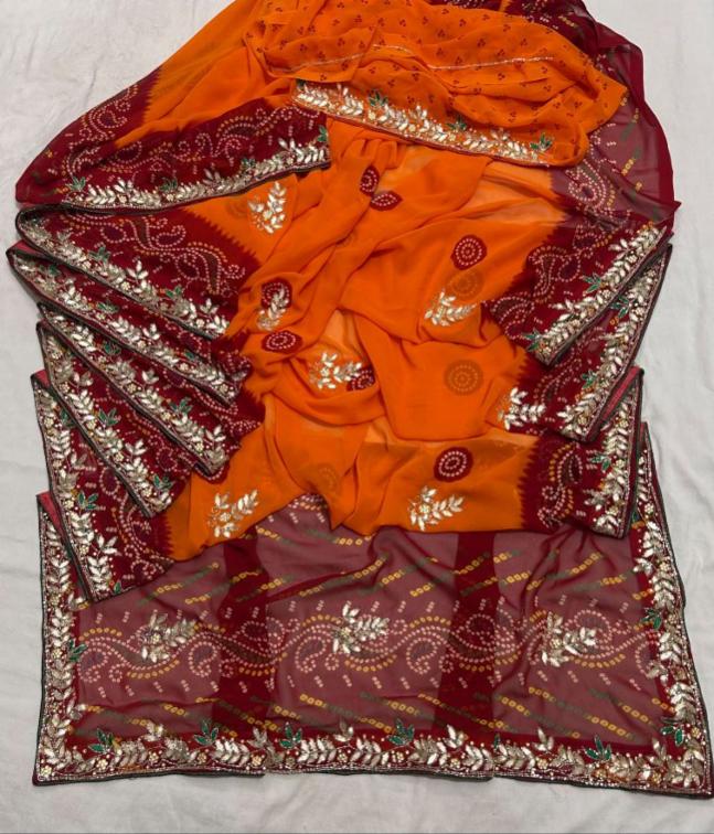 Synthetic Georgette Saree with Handwork Border
