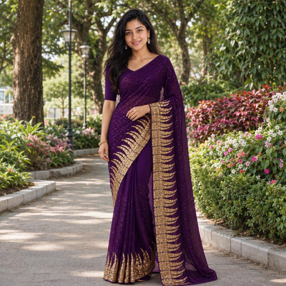 Heavy Georgette Sequin Embroidery Saree with Silk Blouse