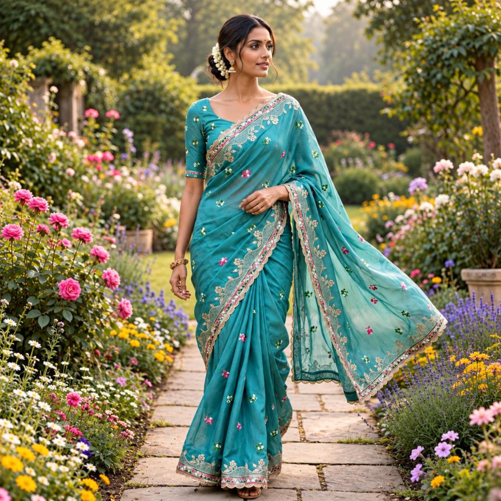 Georgette Saree with Heavy Embroidery and Blouse Piece