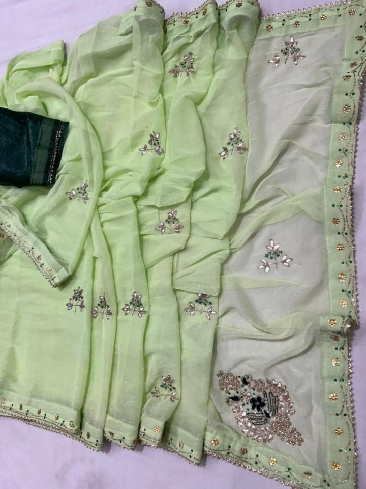 Simmer Chiffon Saree with Handwork Motifs and Blouse
