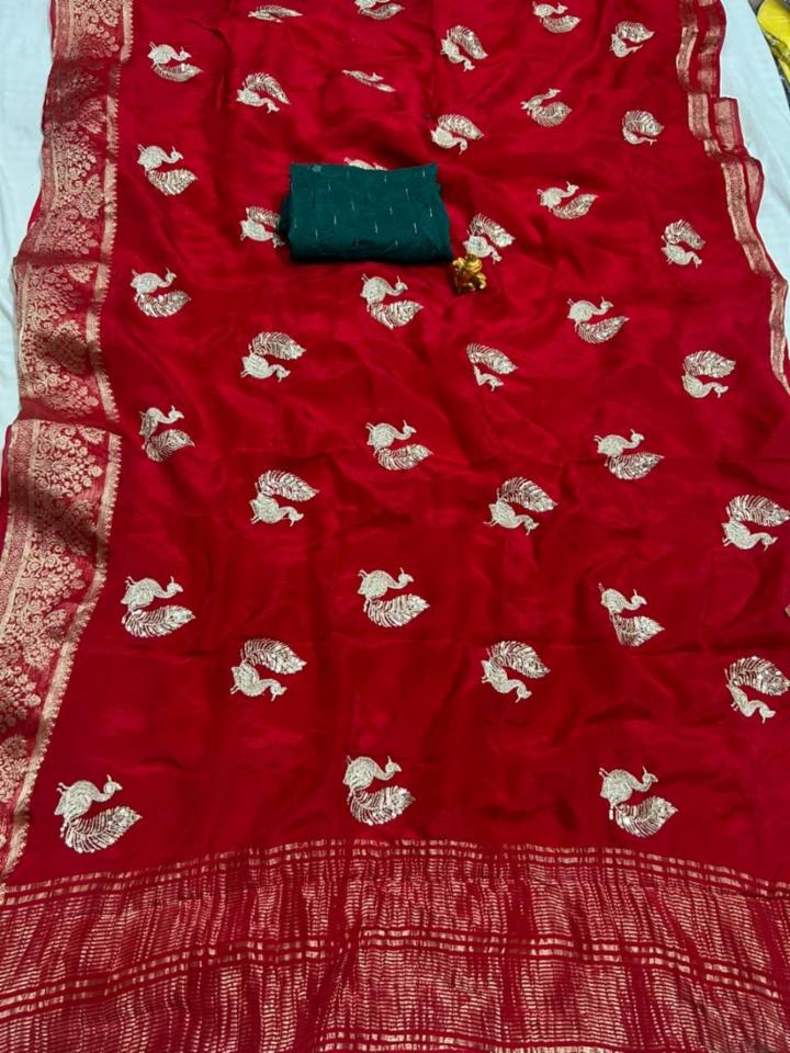 Pure H.O Silk Zari Saree with Contrast Piping and Blouse