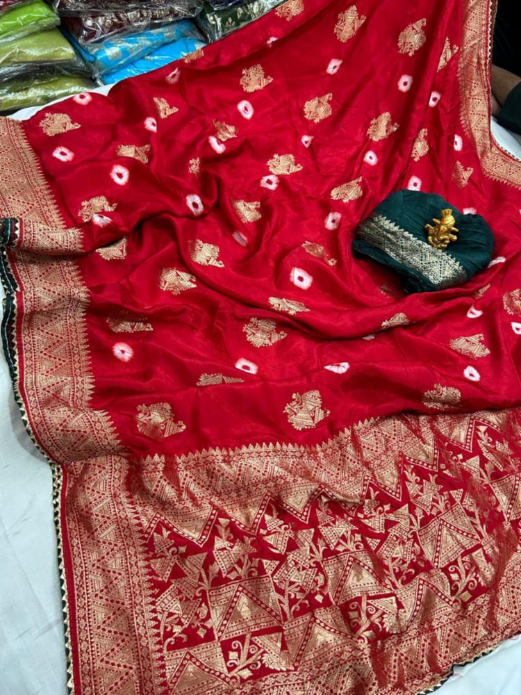 Pure Dola Silk Zari Bandhej Saree with Blouse