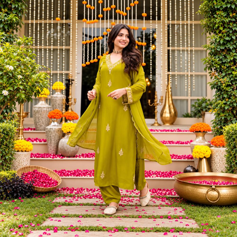Women's Soft Georgette Kurta Pant Set with Dupatta