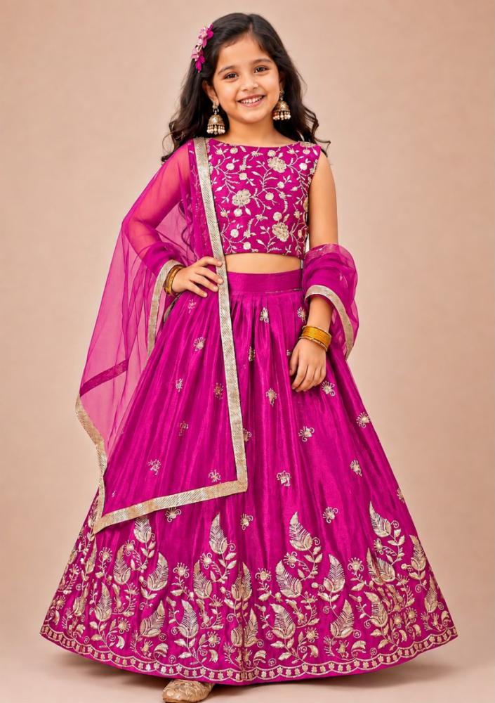 Girls Premium Sinon Silk Embroidered Lehenga Choli Set with Dupatta