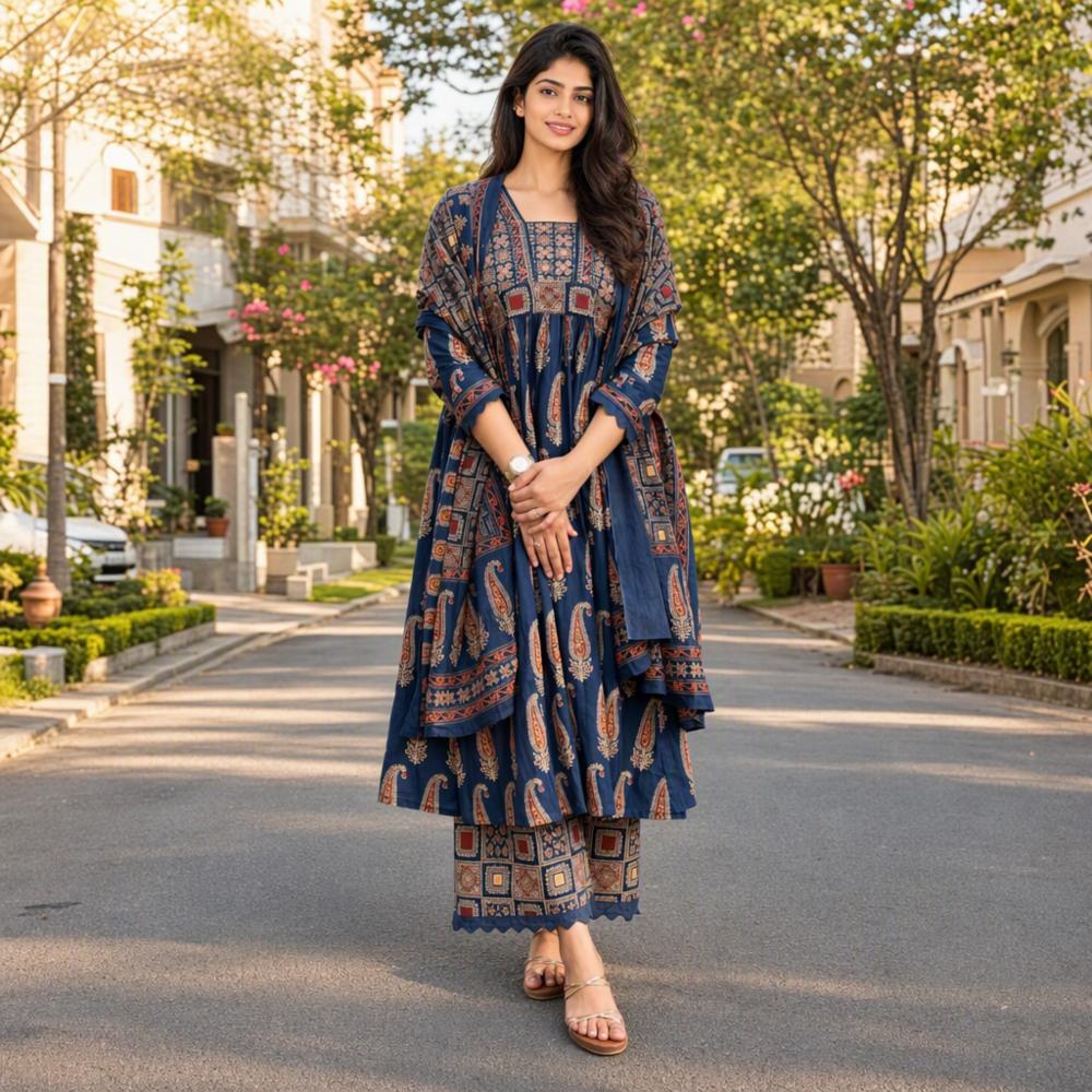 Cotton Printed Anarkali Kurta Set