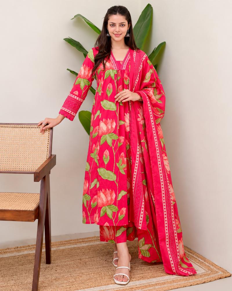 Cotton Navy Blue Kurta Set With Embroidery