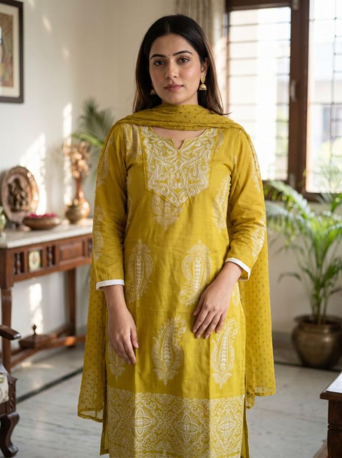 Radiant Mustard Yellow Cotton Salwar Suit Set with Paisley Prints