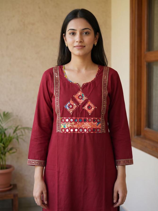 Charming Rust-Red Cotton Salwar Suit Set with Embroidered Yoke