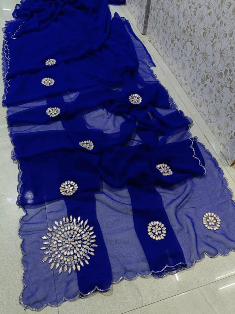 30/30 Royal Georgette Saree with Heavy Handwork Butti
