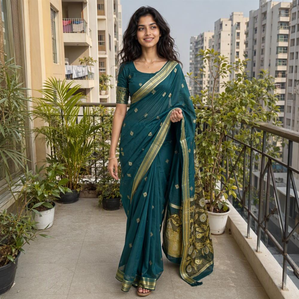 Raga Silk Surajmukhi Designer Saree with Tissue Pallu and Floral Zari Weaving