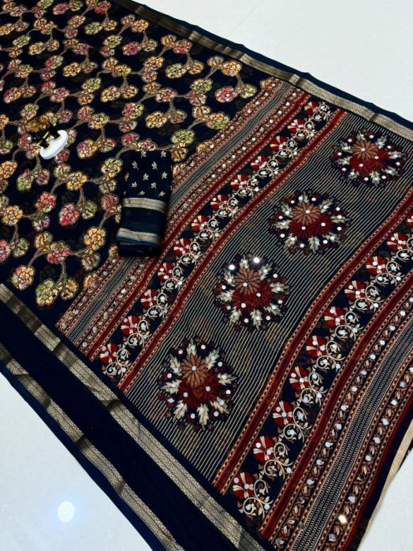 Super Premium Georgette Saree with Mirror Work and Matching Blouse