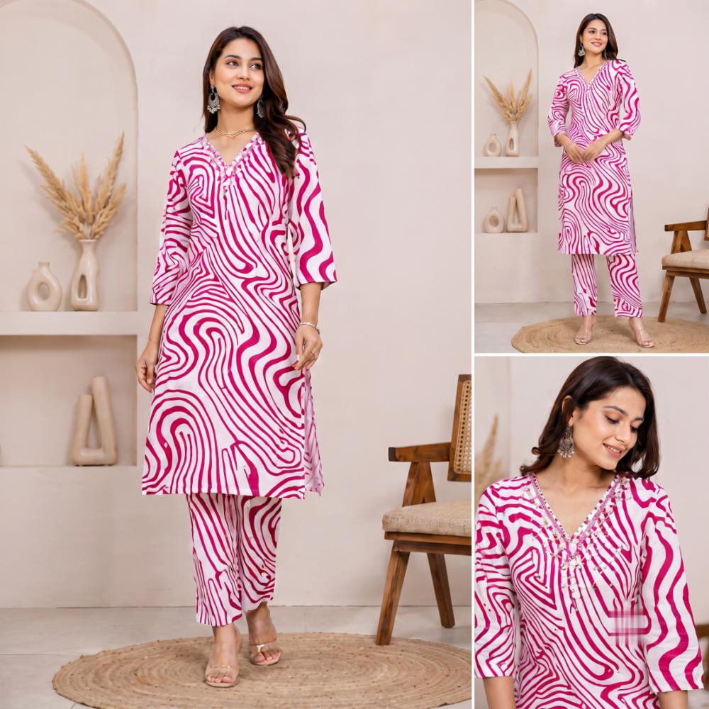 Women Cotton Embroidery Straight Kurta with Pant