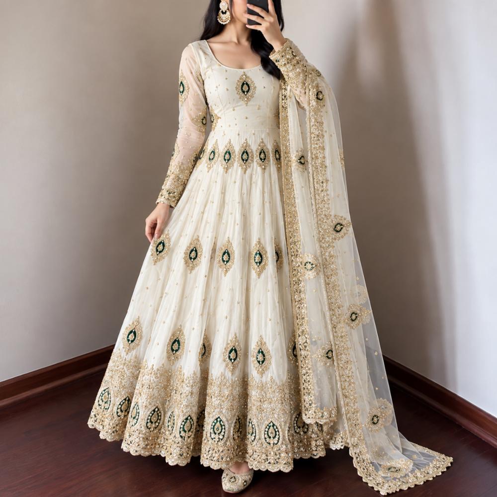 Fandy Silk Embroidered Party Wear Gown with Dupatta