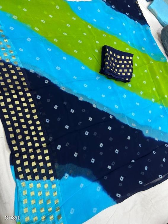Pure Georgette Viscose Zari Saree with Hand Made Gulti Bhandhej
