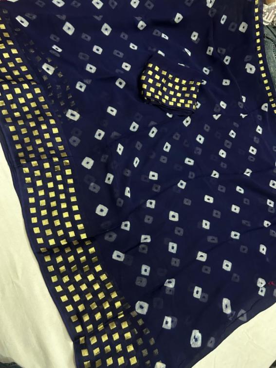 Pure Georgette Viscose Zari Saree with Handmade Gulti Bandhej