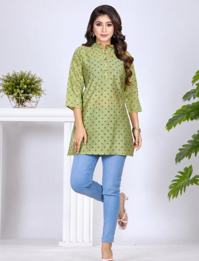 Olive Green Printed Muslim Straight Short Kurti