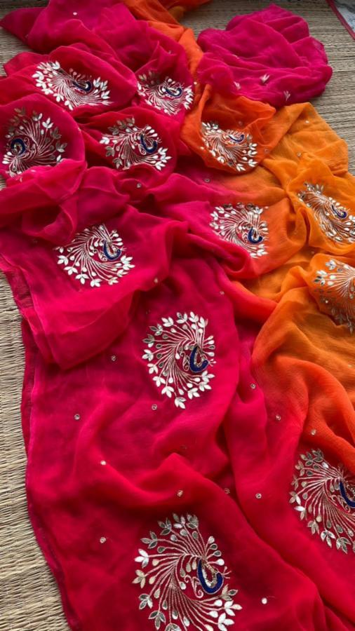 Half Pure Chiffon Saree with Handwork Butti Design