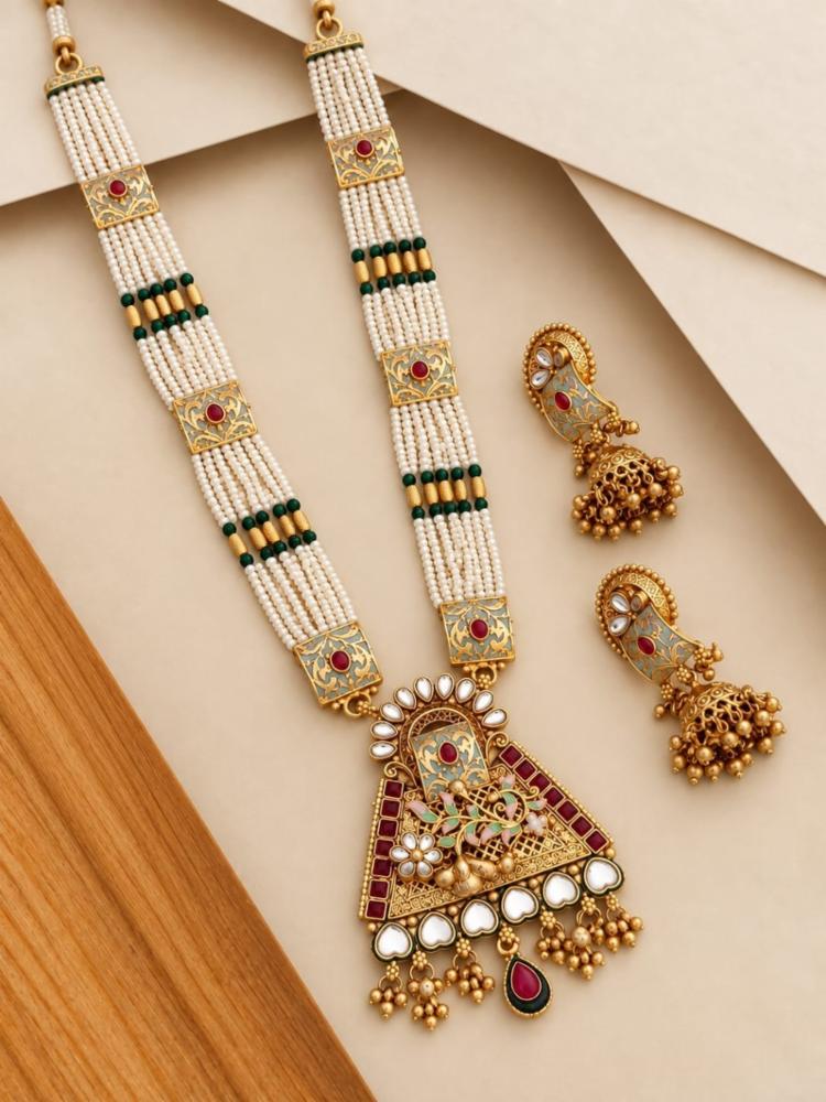 Gold-Plated Temple Necklace & Earrings Set for Women