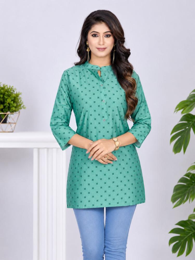 Mint Green Printed Muslim Short Kurti