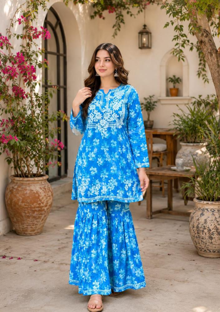 Latest Chikankari Mulmul Gharara Set for Women