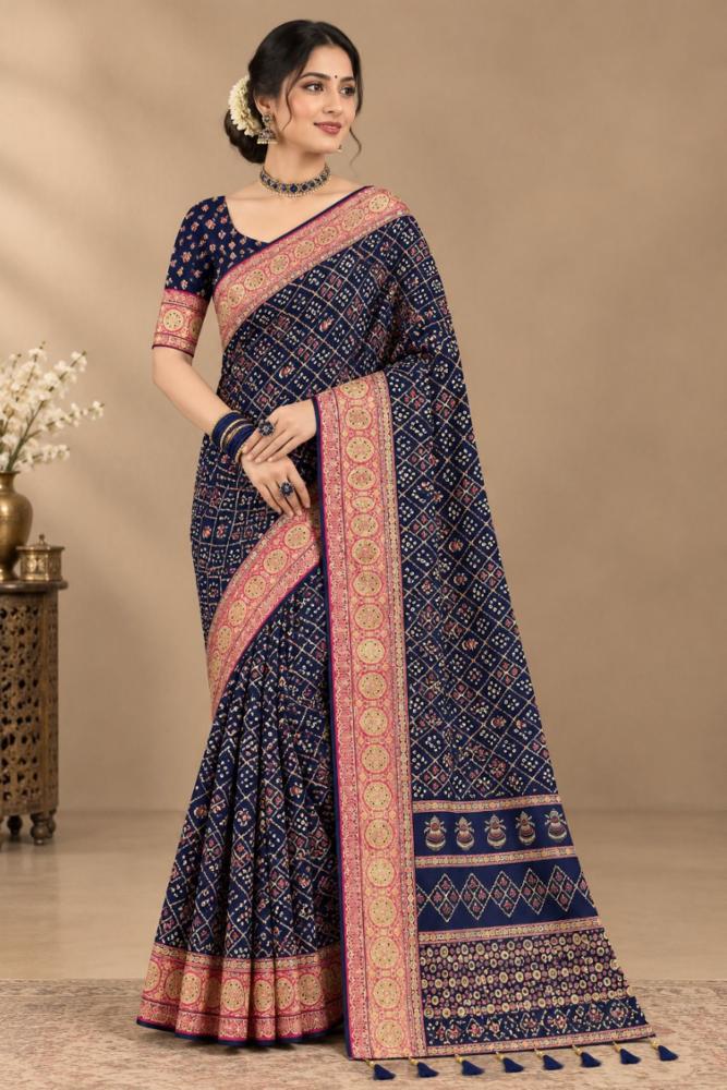 Ajrakh Print Crepe Silk Saree with Blouse Piece