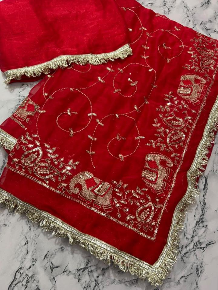 Shimmer Chiffon Fabric Heavy Zari Saree with Blouse Piece 